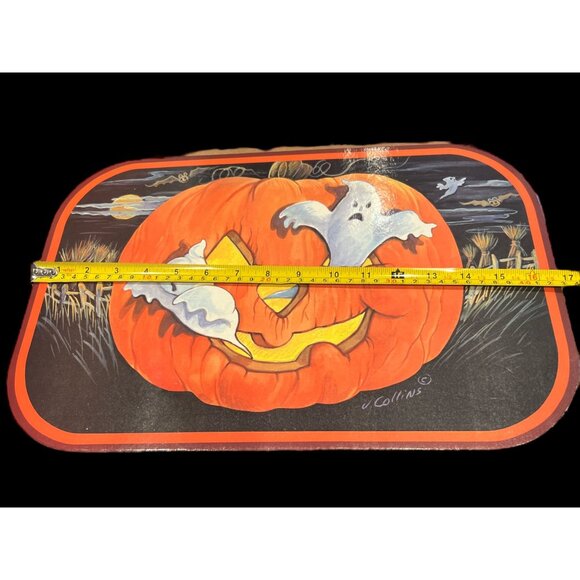 Vintage Cardstock Placemats Set of 8 With Pumpkins, Ghosts & Spiders 17” X 11” - Picture 7 of 7